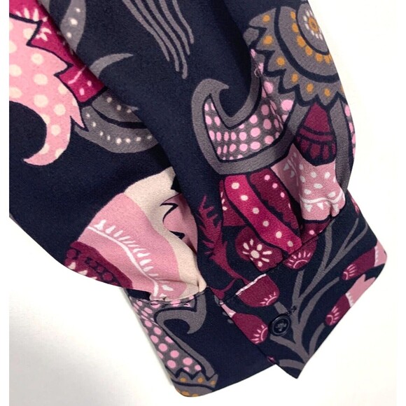 Loft Shirt Womens Large Sheer Long Sleeve Black Burgundy Paisley Boho - Picture 7 of 9